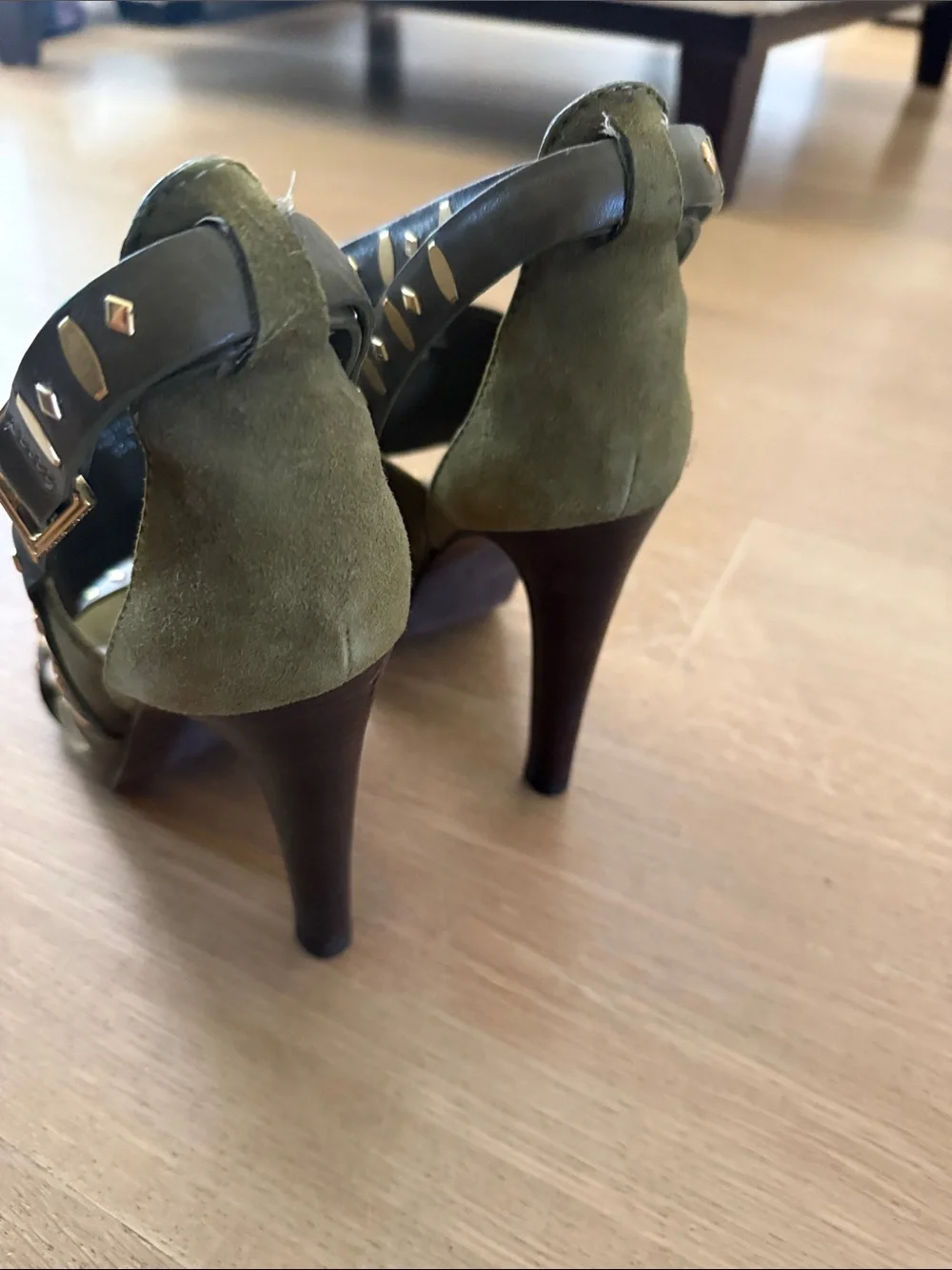 Tory Burch Olive Green Suede Studded High Heel Sandals